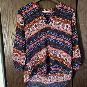 Share PINK ROSE Womens Boho Long Sleeve Blouse Multicolor Tribal Print 20x29
